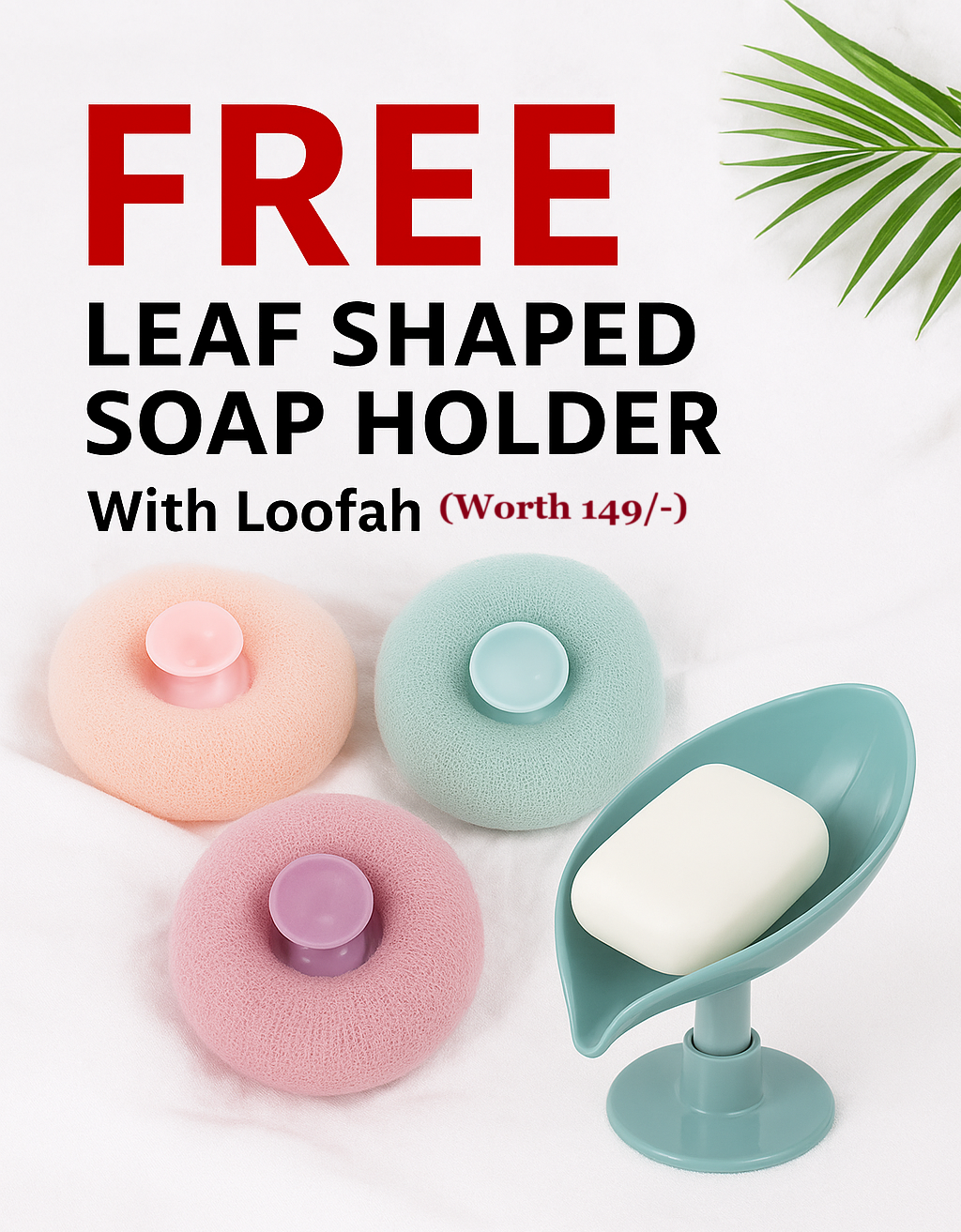 Suction Cup Bath Loofah + Free Leaf Shaped Soap Holder