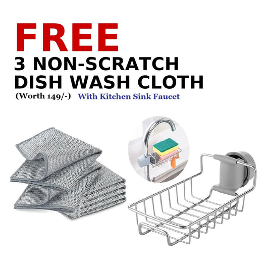 Kitchen Sink KIT Faucet - Free 3 Non-Scratch Dish Wash Cloth (worth 149/-)